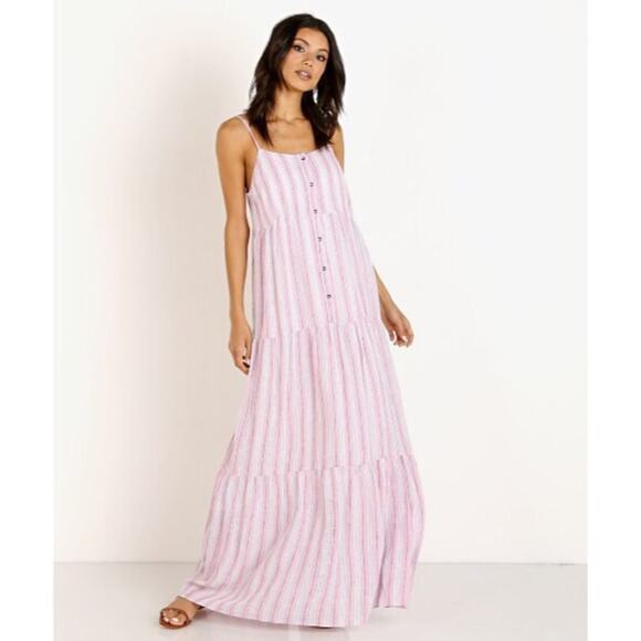 Splendid Pink & White Striped Tiered Maxi Dress - Picture 1 of 6